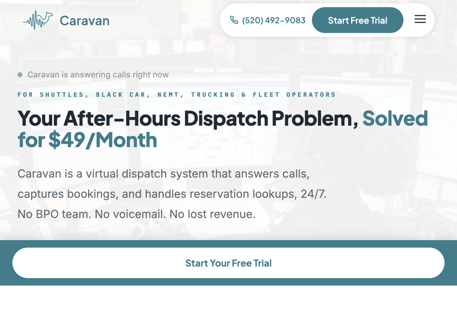 Caravan landing page screenshot