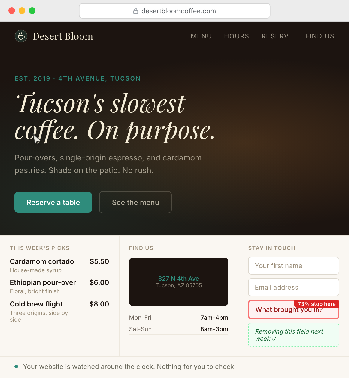 Example intelligent website with visitor signals captured